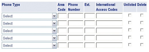 WebSTAR Personal Information - Phone Contact Section